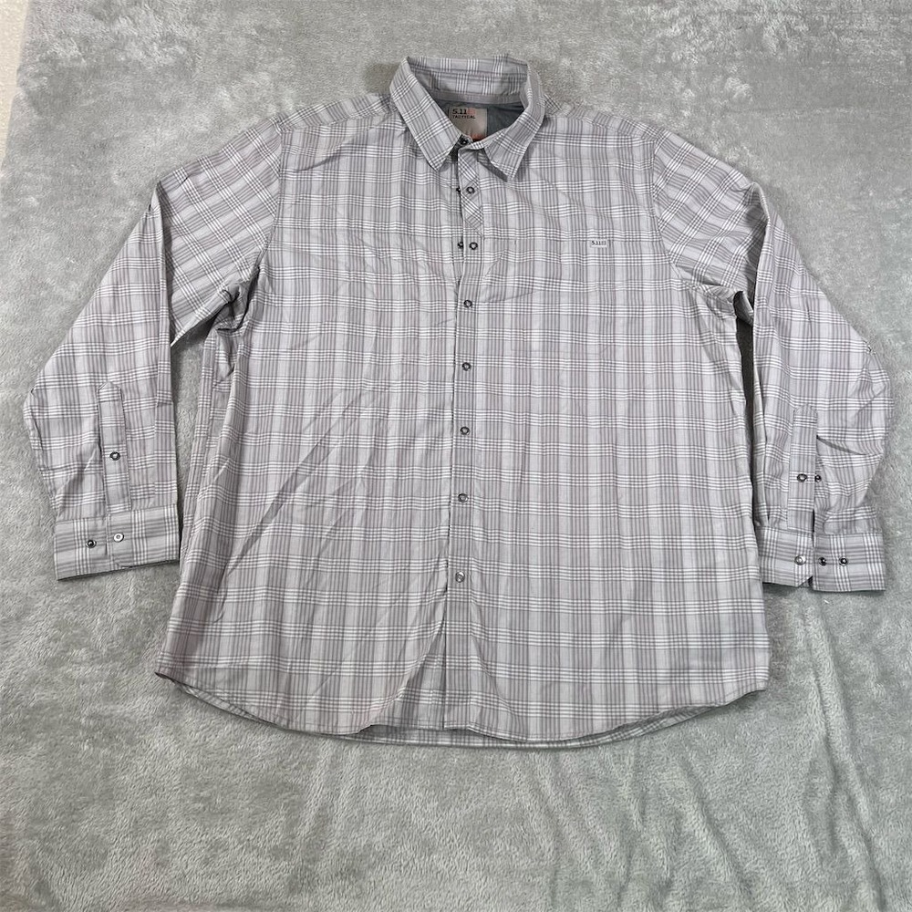 5.11 Tactical Men's Shirt‎ XL Gray Plaid Snap Button Long Sleeve Casual Hiking